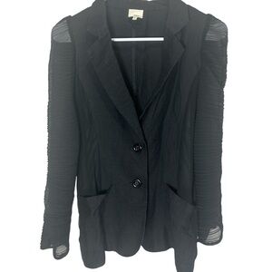 3.1 Phillip Lim Black Linen Blazer Small Sheer Silk Ruched Sleeves & Side Panels